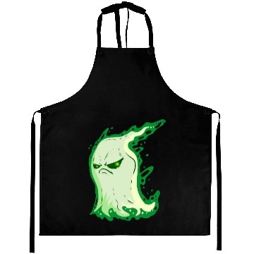 Discover Grumpy Green Spirit Ghost On Halloween Aprons