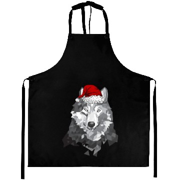 Discover Grey Wolf Christmas Santa Hat Wolves Lover Wolfmas Aprons