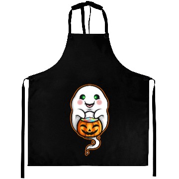 Discover Kawaii Ghost Holding Pumpkin Trick Or Treat Bag Aprons