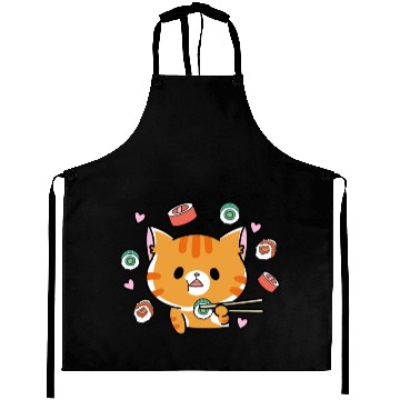 Discover Kawaii Cat Eating Sushi Japanese Raw Food Aprons
