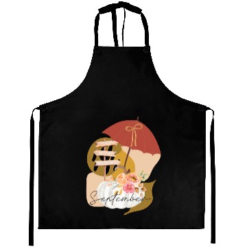 Discover Fall September white pumpkin abstract Aprons