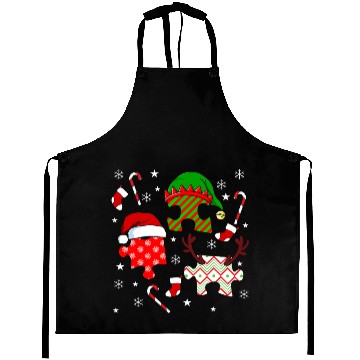 Discover Autism Christmas Hat Puzzle Pieces Candy Cane Aprons