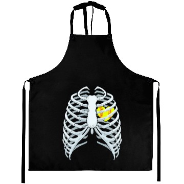 Discover Funny Softbal Heart Skeleton Rib Cage Halloween Aprons