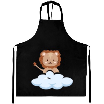 Discover Baby lion flying in the clouds. Aprons