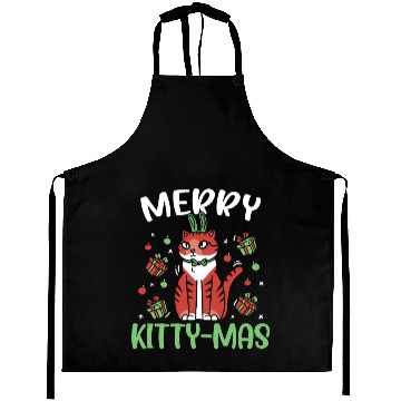 Discover Merry Kitty-mas Christmas Day Cat Lover Kitty Meow Aprons