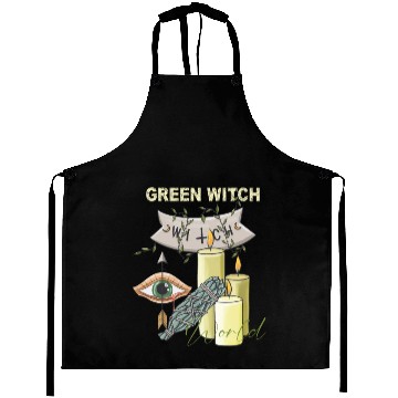 Discover Retro Green Witch World Halloween Aprons