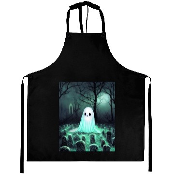 Discover Cute Spooky Ghost in Graveyard Aprons