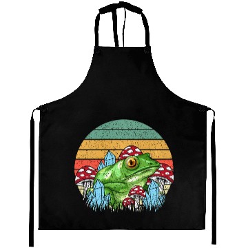 Discover Retro Realistic Toad Frog Mushrooms Aprons