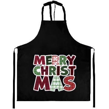 Discover Merry Christmas Motif Plaid Pattern Aprons