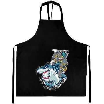 Discover Cat Samurai Riding On Shark Aprons