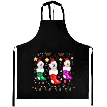 Discover Bichon Frise Christmas Lights Gift Funny Xmas Aprons