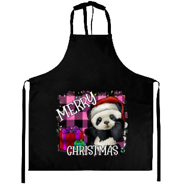 Discover merry Christmas panda Aprons
