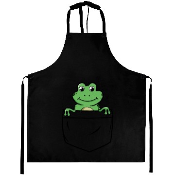Discover Happy Little Green Frog in the Pocket Funny Animal Aprons