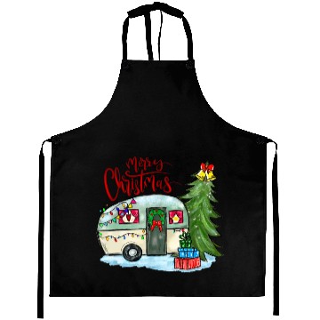Discover Merry Christmas Happy Camper Funny Camping Life Aprons