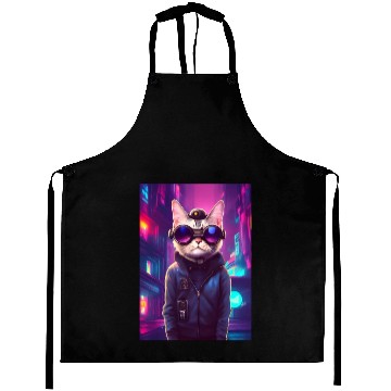 Discover Techno Cat In Japan Neon City Aprons