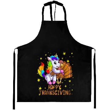 Discover Rainbow Cute Unicorn and Turkey Happy Thanksgiving Aprons