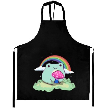 Discover Bisexual Pride Bi Kawaii Frog Mushroom Cottagecore Aprons
