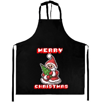 Discover Merry Christmas I Xmas I 8 Bit Pixelated Santa Aprons