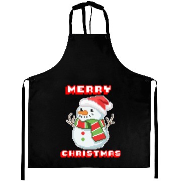 Discover Merry Christmas I Xmas I 8 Bit Pixelated Snowman Aprons