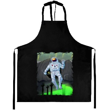 Discover Astronaut in a green demon world Aprons