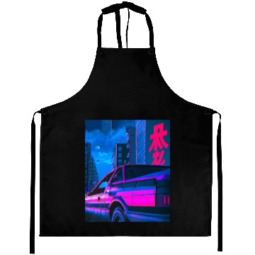 Discover Vaporwave Car Synthwave City Aprons