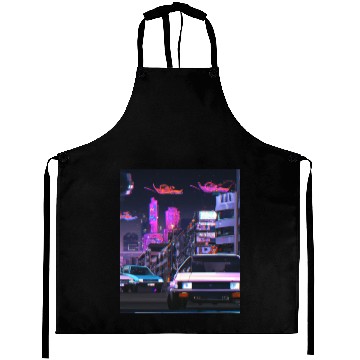 Discover Vaporwave Car Synthwave City Aprons