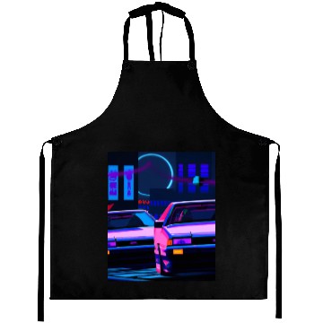 Discover Vaporwave Car Synthwave City Aprons