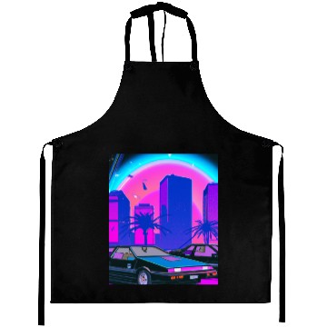 Discover Vaporwave Car Synthwave City Aprons
