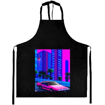 Discover Vaporwave Car Synthwave City Aprons
