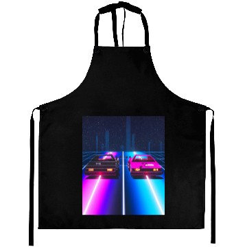 Discover Vaporwave Car Synthwave City Aprons