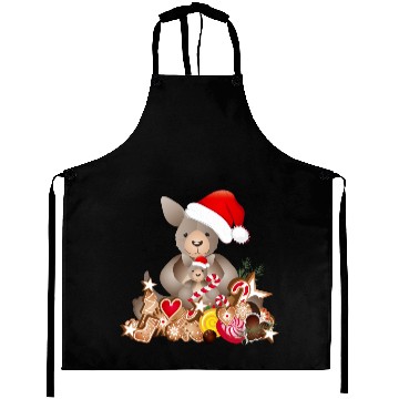 Discover cute kangaroo for christmas with santa hat Aprons