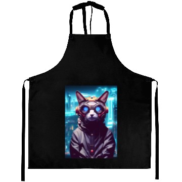 Discover Techno Cat In Japan Neon City Aprons