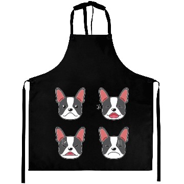 Discover Funny Boston Terrier Dog Cartoon Faces Aprons