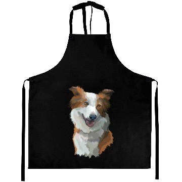 Discover Cute Brown Border Collie Dog Watercolor Painting Aprons