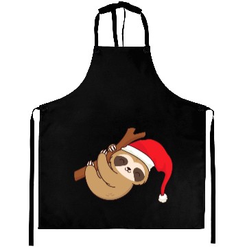 Discover Sloth with Christmas hat hangs chilling on branch Aprons