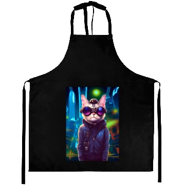 Discover Techno Cat In Japan Neon City Aprons