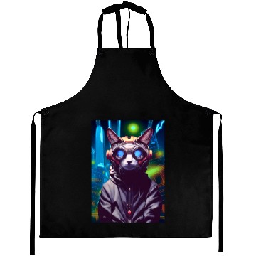 Discover Techno Cat In Japan Neon City Aprons