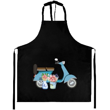 Discover Blue Retro Scooter With Tulips Art Design Aprons