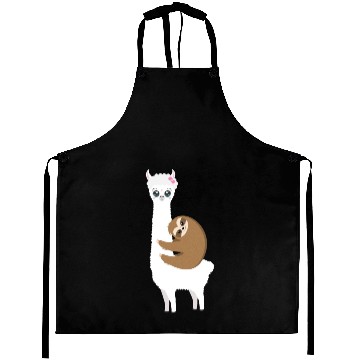 Discover Cute kawaii llama with sloth Aprons
