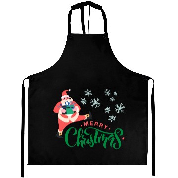 Discover Merry Christmas in Green Font and Pink Santa Aprons