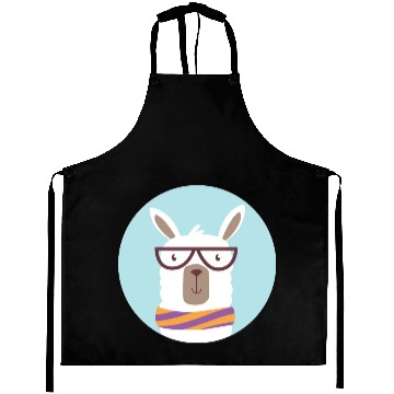 Discover kawaii funny llama wearing glasses and feels cold Aprons