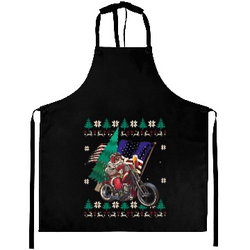 Discover Santa Riding Motorcycle - Christmas Biker US Flag Aprons
