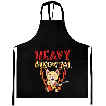 Discover Kawaii Cat Heavy Meow Metal Music Lover Guitar Aprons