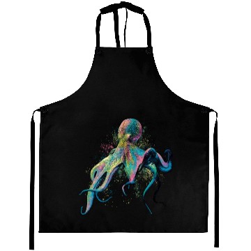Discover Colorful Inked Octopus Illustration Aprons