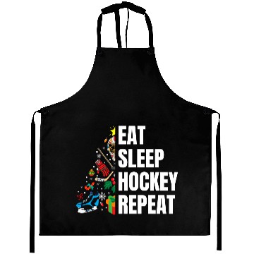 Discover Eat Sleep hockey Repeat Christmas tree Aprons