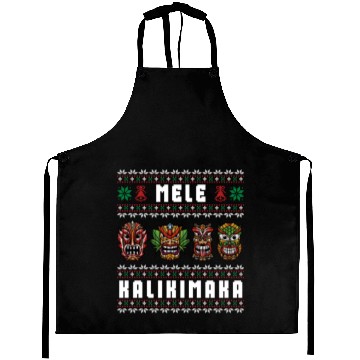 Discover Mele Kalikimaka Hawaii Tiki Funny Ugly Christmas Aprons