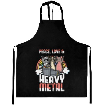 Discover Rock Love Peace Metal Kid Music Heavy Trash Racoon Aprons