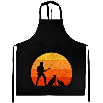 Discover Bass Guitar Player Musician Bassist Cat Dog Animal Aprons