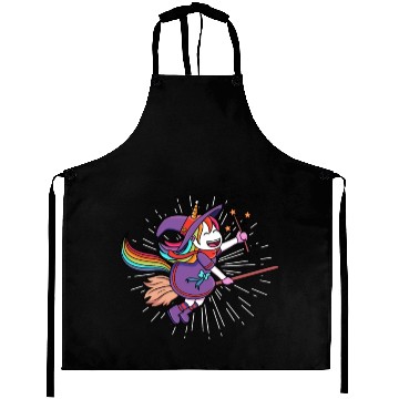 Discover Unicorn Flying Unicorn Witch With Broomstick Aprons