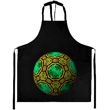Discover Green 3D Sphere with Gold Symmetric Shapes Aprons